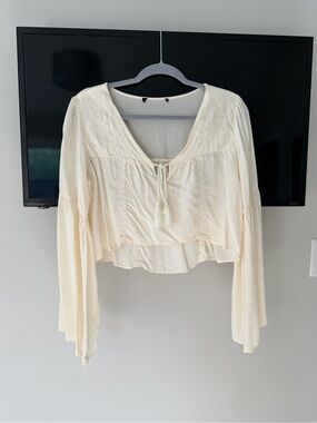 Forever 21 Cream Boho Tie-Front Peasant Blouse